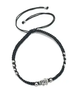 Jyokrish Handmade Adjustable Black Silk Dori Elephant anklet For Women | girls | Nazariya |Payal | Nazar Battu |Free Size |Single Leg