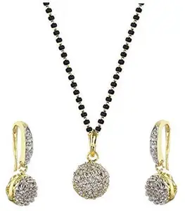 fashion accessories Gold Plated Black American Diamond Mangalsutra Pendant with Double Layer Chain and Earrings for Women (14 Inch)