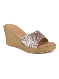 Inc.5 Women Rose Gold Embellished Party Wedge Heels