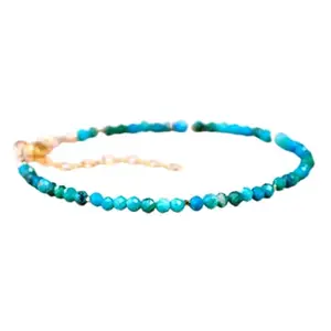 LKBEADS Chrysocolla Turquoise bracelet with Gold clasp - 3mm Round beads- Faceted Cut -7 Inch Adjustable Bracelet– Healing, Fashion, Gift, Spiritual, Yoga|LK_STACK_07317