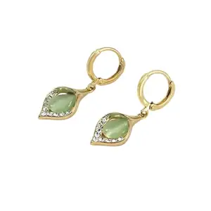 Karishma Kreations Fashion Geometric Shape Opal Drop Green Earrings For Women