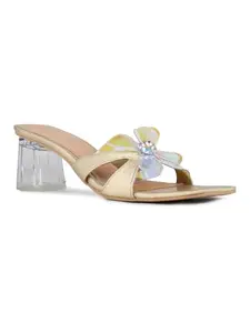 Inc.5 Women Golden Ethnic Solid Square Toe Block Heel Sandals
