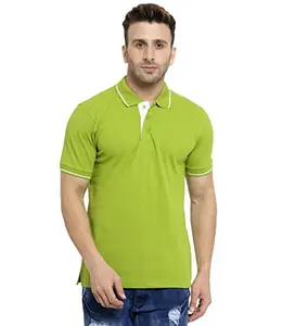 Scott International Men's Regular Fit Half Sleeve Organic Cotton Polo T-Shirt (SS20-SP15-XL_Apple Green with White_X-Large)