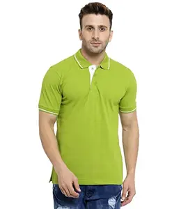 Scott International Men's Cotton Regular Fit Polo Tshirt Apple Green With White Medium
