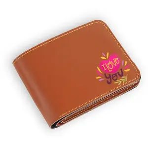 NAVYA ROYAL ART Men's Leather Wallet - I Love You Design Printed Wallet - Tan Color