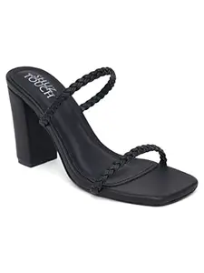 Shuz Touch Women Stylish Solid Block Heels Sandals - Black