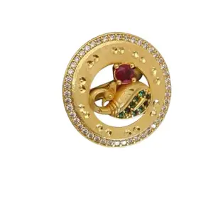 Designer Peacock Gold Plated Adjustable Ring | Ruby & Green Stone Finger Ring with CZ Diamonds for Women & Girls | Elegant Ethnic Jewelry (FORMING FREE RING-125-D-93)