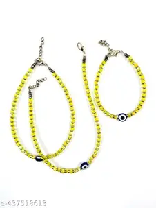 Glass Beads Anklet & Bracelet Set, Evil Eye Charm and Lobster Clasp