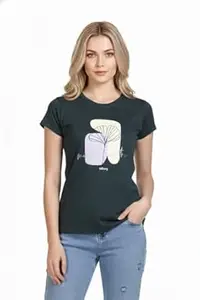 BILBURY Women's Graphic T-Shirt, Short Sleeve, Botanical Print with Text, Round Neck, Casual Wear