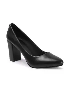 Carlton London Women Black Stylish Slip-on Pump Shoes with Block Heels, Pointed Toe for Party and Formal Occasions (39)