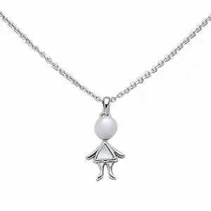 Her Lab Jewellery | Premium Silver Girl Pendant, 7mm Freshwater Cultured Pearl, Minimalist Necklace, Hypoallergenic Chain