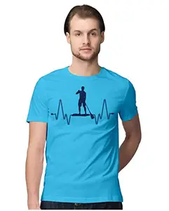 ALLEN BLACK Men's Regular Fit T-Shirt Paddle Surf Heartbeat 100% Cotton T-Shirt Sky Blue_PADSRFHRT-Sky Blue L Men Round_