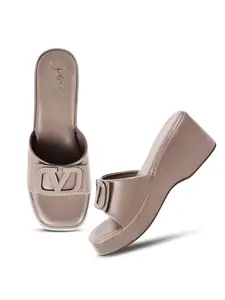 JM LOOKS Women's Wedge Heel Slip-On Sandals with Embellished Buckle Design | Elegant and Comfortable for Any Occasion