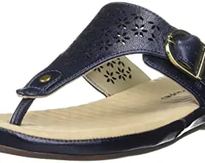 Hush Puppies Women's Canna Thong Blue Leather Casual Comfortable Slippers (6 UK, 5749817)