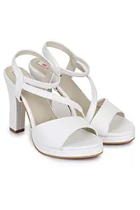 Picktoes Women's Beige Suede Thick Strap Block Heels Heeled Sandal