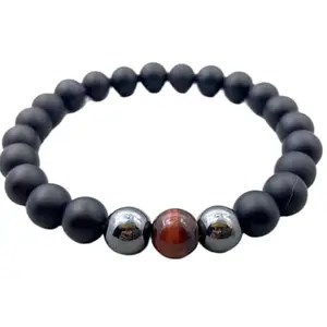LKBEADS Black Onyx Tiger's Eye Hematite Bracelet, Natural Stone Beaded Bracelet for Protection & Grounding, Gift for Him or Her|8mm Round|Smooth|Multicolor|SRC_LI_000997