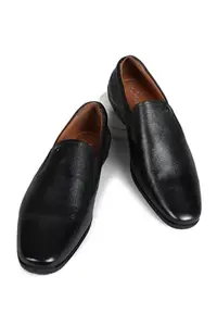 Louis Philippe Men Black Leather Slip Ons