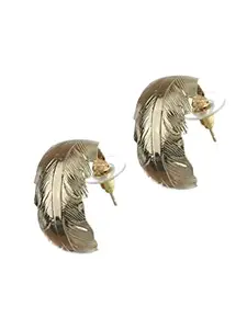 Priyaasi Gold Plated Feather Half Hoops Earrings for Womens, Girls - Trendy Modern Earrings, Gold