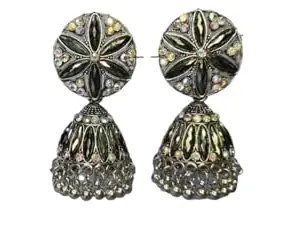 Babla Fashion Shop Traditional Oxidized Floral Jhumka Earrings with Intricate Detailing - Ethnic Statement Dangle Earrings for Women