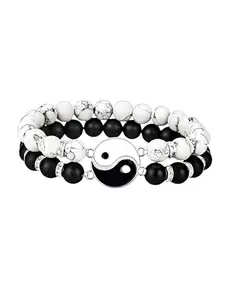 Karishma Kreations 2Pcs Yin Yang Bracelets Matching Couple Bracelet His and Hers Bracelet Boyfriend and Girlfriend (White＆Black)