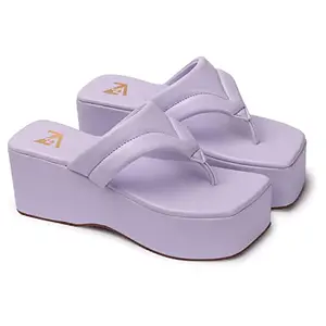 ZAPATOZ Women's & Girls Light Weight, Comfortable & Trendy Sandals | PU Solid Casual Wedge Heels | Open Back | 3 Inch Heel, Purple