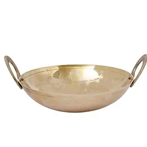Shivhomeworld Brass Kadhai Cooking Pot. Brass Fry Pan/Wok. Tin Coating Inside Its Surface 2000ml Capacity