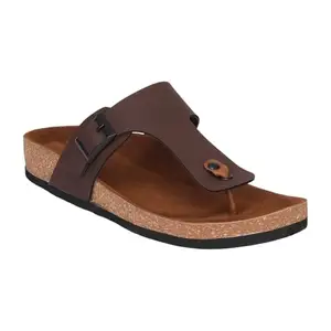 dover Mens Brown T Strap Chappal Cork Sole Buckle Comfort