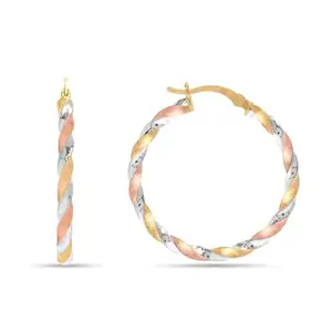 LeCalla 925 Sterling Silver BIS Hallmarked Hoop Earrings Three-Tone Click-Top Light-Weight Italian Design 14K Gold-Plated Medium Earrings for Women - 30MM