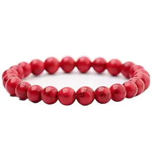 RRJEWELZ Natural Red Jasper 8mm Round Shape Smooth Cut Beads 6.5 Inch Stretchable Bracelet For Men & Women. Unisex Bracelet For Healing, Meditation, Prosperity, Gift & Luck|STBR_RR_08134_6.5