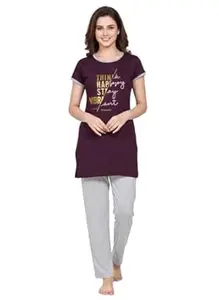 NXTWIN Women’s Nightwear Set | Short Sleeve Long Top with Pajama | Comfortable Cotton Lounge Wear for Women