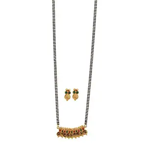 Shashwani Gold-Plated Temple Coin Malgalsutra Necklace Set Including Earrings-PID28569