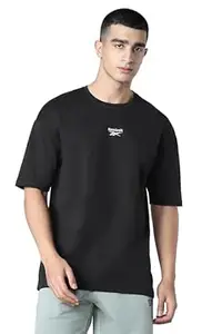 Reebok Men's Cotton Poly Casual Oversized T-Shirt - Soft Breathable Loose Fit Half Sleeve Tee | Round Neck Tshirt