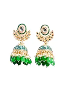 Traditional Kundan Jhumka Earrings| Green Color| Mirror Work| Large Size| Indian Style