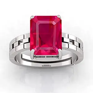 Anuj Sales 5.00 Ratti / 4.00 Carat Ruby (Manik/Manikya/Maneek) Gemstone Panchdhatu White Silver Plated Ring for Astrological Purpose {Lab - Teseted}