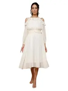 UPPOSH Stylish White Cocktail Midi Dress | Elegant Western Dresses for Women (Large)