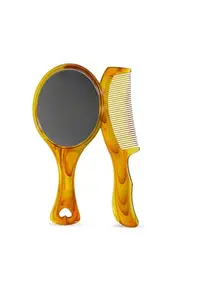 Munnic Manufacture Hair Comb and Mirror Set, Plastic, Amber, Unisex