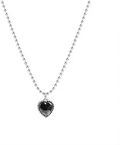 Rubique Wblack Agate Heart Retro Pendant Chain Necklace Alloy Chain