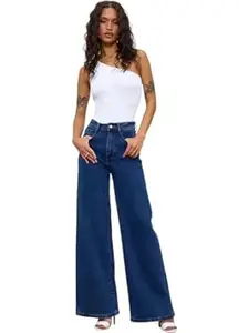 KOTTY Women’s High Waist Wide Leg Jeans Stretchable Denim Casual Wear for Modern Styling