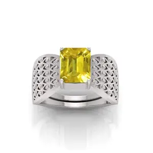 RRVGEM 14.25 Ratti 13.00 Carat Yellow Sapphire Ring Silver Plated Ring Silver Plated Ring Astrological Adjustable Ring Size 16-22 for Men and Women