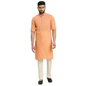 Rajubhai Hargovindas Men's Handloom Cotton Roll-Up Sleeve Kurta