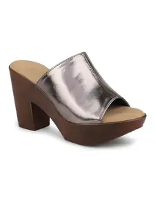 Inc.5 Women Pewter Embellished Peep Toe Platform Heels