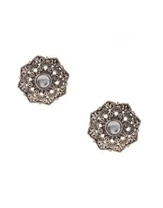 ANURADHA PLUS® Rose Gold Finish Flower Styled Traditional Studs Earrings For Women & Girls | Mandala Styled Fancy Earrings (WHITE)