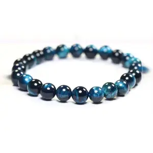 Natural Blue Tiger Eye Healing Crystal Beads Bracelet for Men and Women Gemstone Beaded Bracelet 8 mm Provides Protection and Increases Focus Stone Bracelet By NomoCrystal