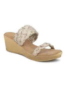 INC.5 Women Gold Textured Wedge Heels
