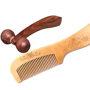 AB CRAFT set of 2 Wood Comb (LONG) | Women & Men | Natural & Eco Friendly | Wide Tooth Comb, Anti-Bacterial Styling Comb for All Hair Types and Face massager (5x3 In)