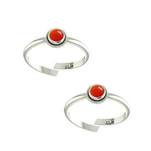 PeenZone 925 CZ Silver Red Onyx Toe Rings (Leg Finger Rings) In Pure 92.5 Sterling Silver For Women | Toe Rings for Women and Girls | Chandi Bichiya