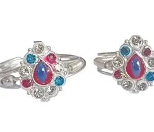 multicolor Design Thumb Rings for Women | Adjustable Minimal Stackable Bands | Lightweight Silver Rings | Set of 2