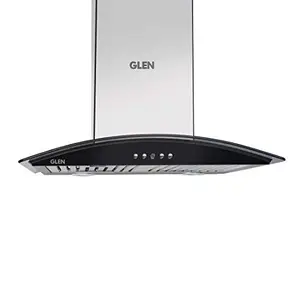 Glen 60 cm1250 m3/hr Curved glass Wallmounted Kitchen Chimney Baffle Filters Push Buttons (6071 GF SS, Silver)