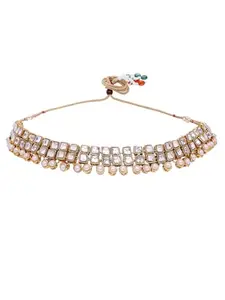 OOMPH Jewellery Gold Tone Kundan Studded Indo-Western Choker Necklace For Women & Girls Stylish Latest (CN-NEVM4_AOR1)