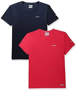 Charged Endure-003 Chameleon Spandex Knit Round Neck Sports T-Shirt Red Size Xl And Charged Play-005 Interlock Knit Geomatric Emboss Round Neck Sports T-Shirt Navy Size Xl